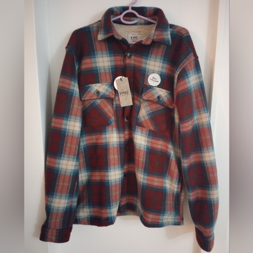 NoMad By Craft + Flow Men's Rum Plaid Sherpa Lined Polar Fleece Shacket Size L